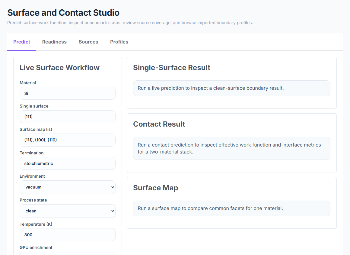 Readiness dashboard with benchmark status, blockers, source catalog, and validation coverage